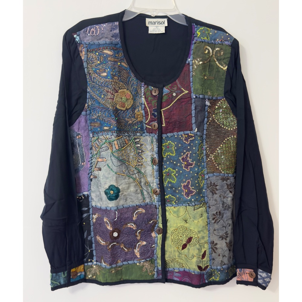 Patchwork Embroidered‎ Beaded Cardigan Small Boho Festival Cottagecore Artisian
